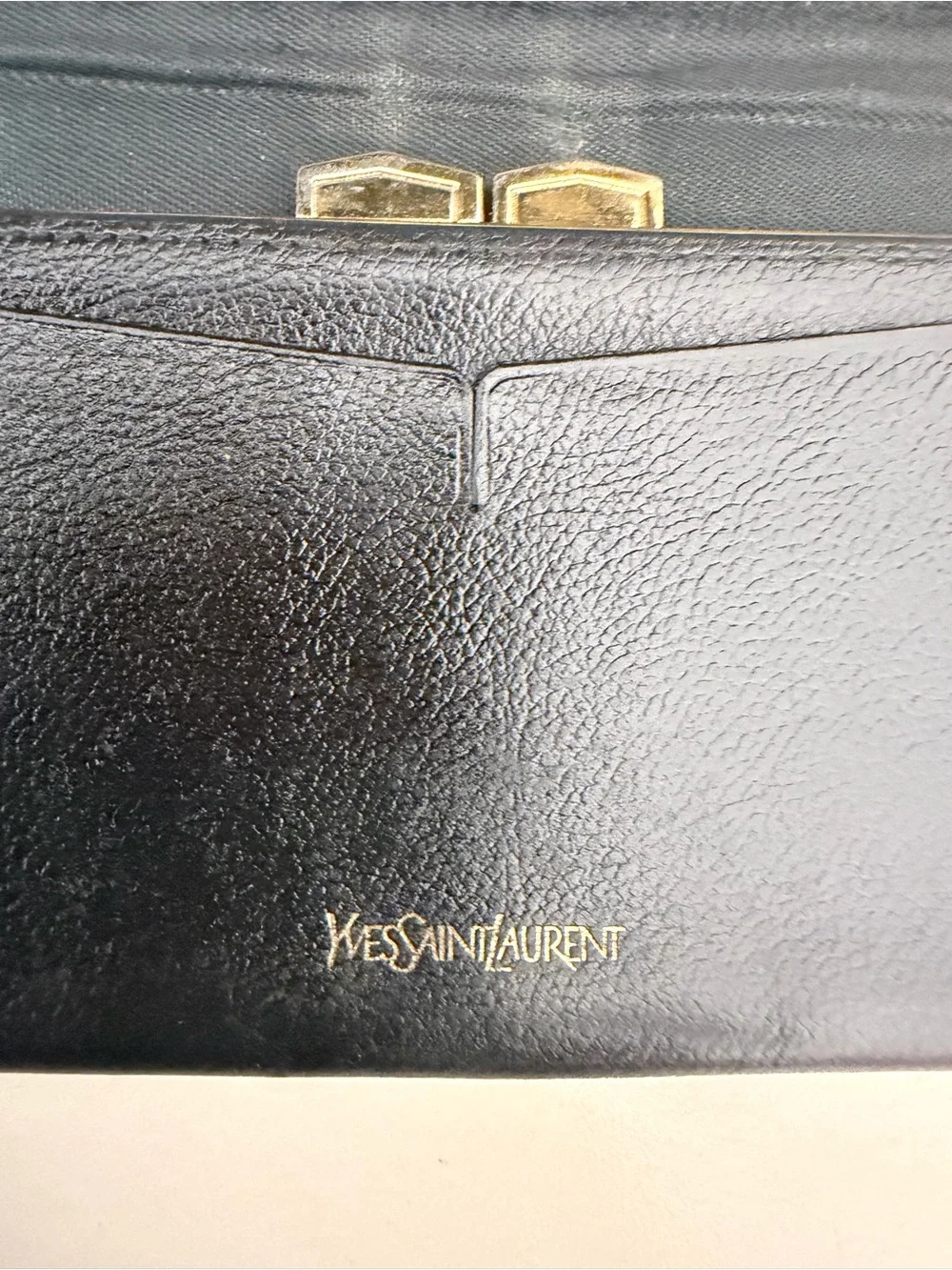 Saint Laurent Black Leather Continental Wallet with Silver Corner Accents